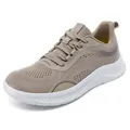 Breathable men's large size mesh sneakers in tan featuring a lightweight white sole - Apricot