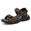 Durable men's outdoor brown leather sandals with adjustable straps and non-slip soles - 38 / Brown