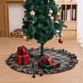 Classic red and green plaid Christmas tree skirt with elegant ruffled edge detail - Green Plaid with Ruffle Edge