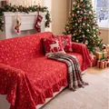 Festive red Christmas sofa cover with gold stamping and ruffled edges for holiday decor. - Red Bronzing Wind Chime Ruffle