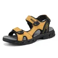 Premium tan leather men's outdoor sandals with non-slip sole for summer beach wear - 38 / Yellow