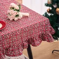 Festive red plaid Christmas tablecloth with ruffled edges and snowflake patterns - 90x90cm / Snowflake Heart Red Ruffle