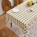 Green and white checkered cotton linen tablecloth with elegant white tassels for dining - 60x60cm / Dark Green and White Plaid (With Tassels)