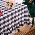 Black and white buffalo check tablecloth with elegant ruffled edges for Christmas decor - 90-90 / Black and White Checkered Ruffled Edge