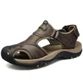 Premium mens brown leather closed-toe outdoor sandals with non-slip rubber sole - 38 / 7238 Dark Brown (Standard Version)