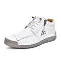 Stylish white handmade stitched casual leather shoes with side zipper and rubber sole - 36 / White