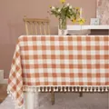 Cozy orange and white checkered cotton linen tablecloth with decorative white tassels - 60x60cm / Orange Plaid (With Tassels)