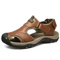 Classic men's brown outdoor closed-toe sandals with non-slip rubber soles for beach - 38 / 7238 Light Brown (Standard Version)