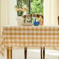 Yellow and white checkered cotton linen tablecloth with elegant tassel fringe edges - 60x60cm / Yellow and White Plaid (With Tassels)