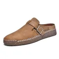 Klassische braune Leder-Loafer mit Schnalle und stilvollen Kontrastnähten für Alltag - 36 / Braun