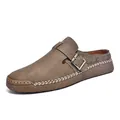 Klassische braune Leder-Loafer im britischen Stil für Herren mit Metallschnalle und Naht - 36 / Khaki