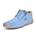 Light blue hand-stitched casual Martin boots with soft sole and convenient side zipper - Sky Blue