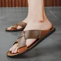 Hochwertige Herren Business-Sandalen aus braunem Leder mit Kreuzriemen und weicher Sohle - 38 / Dunkelbraun