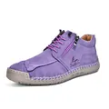 Hand-stitched purple suede casual boot featuring a side zipper and grey rubber sole - Purple