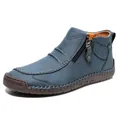 Blaue handgenähte Lederstiefeletten für Herren mit Reißverschluss und robuster Gummisohle - 37 / Blau