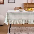 Mantel a rayas verde menta con elegantes bordes de volantes para comedor - 90x90cm / Verde Salvia (Rayas Verticales y Volantes)