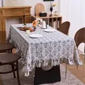 Vintage blue floral patterned tablecloth with elegant ruffled edges for dining room - Blue and White Porcelain Style with Ruffles / 140-260