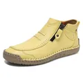 Mens yellow leather casual ankle boots with side zipper and hand-stitched sole - 38 / Yellow