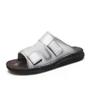 Men's grey leather casual slide sandals with adjustable velcro straps for summer beach wear - 37 / Style (895) / White