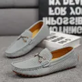 Mocassini da uomo traspiranti blu-grigio in stile British con traforatura - 38 / Grigio