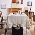 Green checkered tablecloth with elegant ruffled edges for dining tables - Sage Green Plaid Ruffle / 90-90