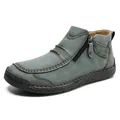 Casual olive green men's outdoor Martin boot featuring side zipper and hand-stitched sole - 38 / Green