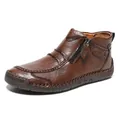 Classic brown leather men's ankle boots with side zipper and hand-stitched detailing - 38 / Brown