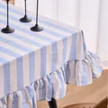 Mantel de rayas azules y blancas con elegantes bordes con volantes para decoración hogar - Rayado / 90x90cm / Azul Cielo (Estampado con Volantes)