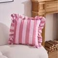 Pink and light pink striped Dutch velvet pillowcase with elegant ruffled edges for sofa - Light Pink and Pink Striped