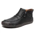Lässige schwarze Herren-Lederstiefeletten mit seitlichem Reißverschluss und Handnähten - 37 / Schwarz