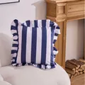 Navy blue and white wide striped ruffled pillowcase in soft Dutch velvet fabric - Navy Blue and White Striped