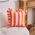 Decorative orange and pink striped throw pillow cover with elegant ruffled edges - Pink and Orange Striped with Ruffle