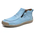 Light blue men's casual ankle boots featuring side zipper and handmade stitching details - Sky Blue