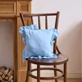 Light blue French ruffled pillowcase cover in soft cotton linen for chair back support - 45x45cm / Light Blue