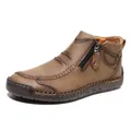 Braune Herren-Outdoor-Stiefeletten mit seitlichem Reißverschluss und Ziernaht-Details - 37 / Khaki