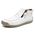 Premium white men's casual short boots featuring side zipper and durable hand-stitched rubber sole - White with Yellow Sole