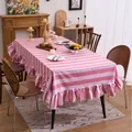 Elegant pink striped tablecloth with ruffled edges for wedding parties and home dining decor - 100x140cm / Light Pink Striped Ruffle