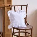 French style white ruffled cushion cover solid color decorative pillowcase for sofa and chair - White