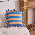 American style blue and orange striped ruffled cushion cover for minimalist luxury sofa decor - Blue and Orange Striped