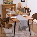 Vintage gingham table runner with ruffled edges for home dining and party decor - 33x120cm / Black and White Plaid