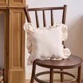 Elegant French style ruffle edge pillowcase in cream white solid color textured fabric - Apricot