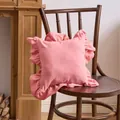 French style pink ruffled pillow cover for chair or sofa, solid color soft cushion case - Pink