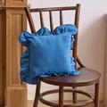 Blue French ruffled pillow cover in solid linen texture for living room sofa decor - Blue
