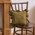 French style ruffled pillow cover in olive green linen for sofa and chair decoration - Olive Green