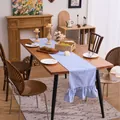 Blue and white checkered table runner with ruffled edges for rustic dining room decor. - 33x120cm / Medium Blue and White Plaid