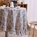 Elegant round French vintage tablecloth with blue floral prints and stylish ruffled edges - 150cm Round / Blue and White Porcelain Style with Ruffles
