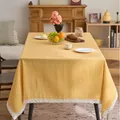 Elegant yellow checkered gingham tablecloth with decorative white lace trim for home dining - 60-60 / Yellow Checkered with Lace Trim