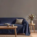 Copridivano moderno in cotone lavato blu navy in un soggiorno dal design minimalista - 180x180cm / Blu navy
