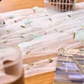 Elegant pink lace table runner with 3D blue floral embroidery for home dining table decor - 75x180 / White Base Blue Flower