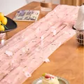 Elegant pink lace table runner with 3D floral embroidery for dining table decor - 75x180cm / Deep Pink with Deep Pink Floral Pattern